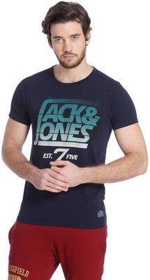 

Jack & Jones Self Design Men's Round Neck Dark Blue T-Shirt, Navy blazer