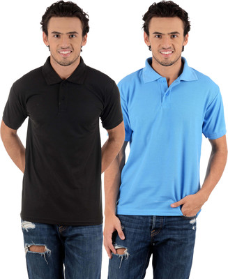 

Blaze Solid Men' Polo Neck Multicolor T-Shirt(Pack of 2, Black;sky blue
