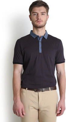 

Blackberrys Self Design Men' Polo Neck Dark Blue T-Shirt, Navy