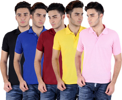 

Sanvi Traders Solid Men Polo Neck Multicolor T-Shirt(Pack of 5