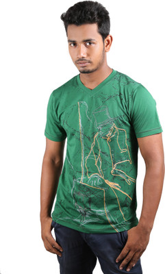 

Spur Printed Men' V-neck Green T-Shirt