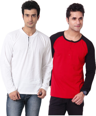 

Leana Solid Men's Henley Multicolor T-Shirt(Pack of 2