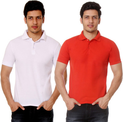 

TeeMoods Solid Men's Polo Neck White, Red T-Shirt(Pack of 2), Red;white