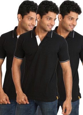 

Campus Sutra Solid Men Polo Neck Black T-Shirt(Pack of 3