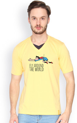 

Campus Sutra Solid Men V-neck Yellow T-Shirt