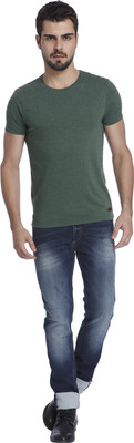 Jack & Jones Solid Men' Round Neck Green T-Shirt