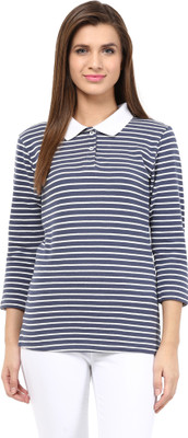 

Trend18 Striped Women's Polo Neck Dark Blue T-Shirt, Navy