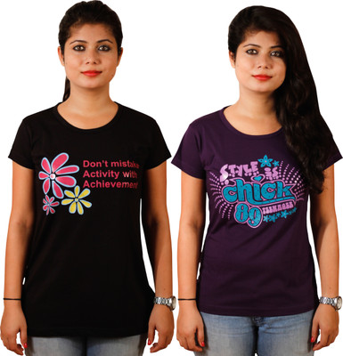 

Tryd Printed Women's Round Neck Multicolor T-Shirt(Pack of 2