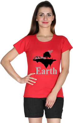 

Faireno Printed Women's Round Neck Red T-Shirt