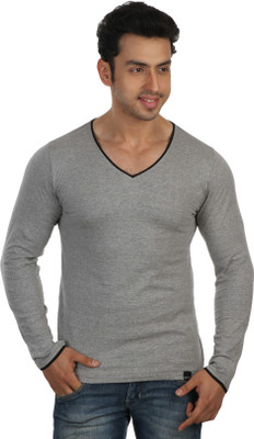 

Rigo Solid Men's V-neck Grey T-Shirt