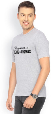 

Campus Sutra Printed Men Round Neck Grey T-Shirt