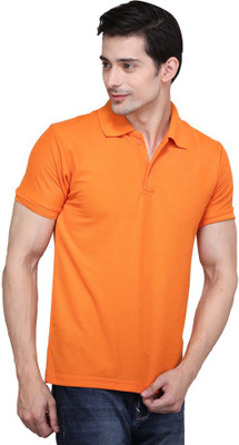Ilbies Solid Men' Polo Neck Orange T-Shirt