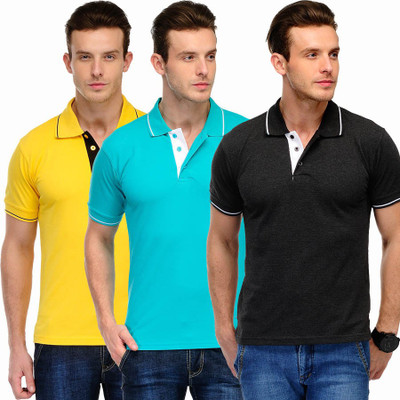 

Scott International Solid Men's Polo Neck Yellow, Light Blue, Black T-Shirt(Pack of 3, Yellow and light blue and black