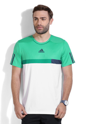 

ADIDAS Solid Men's Round Neck White, Light Blue T-Shirt, White/shkmin