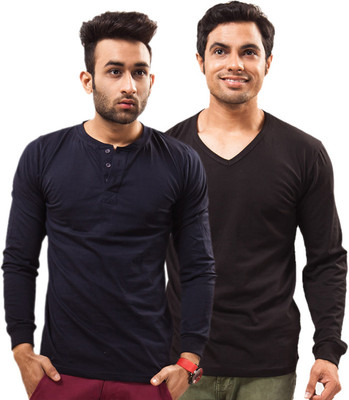 

Unisopent Designs Solid Men's Henley Dark Blue, Black T-Shirt(Pack of 2, Navy