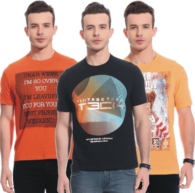 

TAB91 Printed Men's Round Neck Multicolor T-Shirt(Pack of 3)