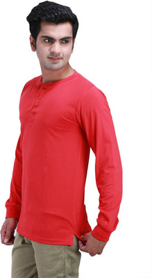 

Inkovy Solid Men' Henley Red T-Shirt