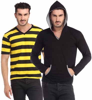 

Leana Striped Men's Henley Multicolor T-Shirt(Pack of 2