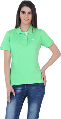 

The Cotton Company Solid Women' Polo Neck Green T-Shirt, Jade green