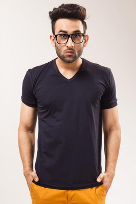 

Unisopent Designs Solid Men' V-neck Blue T-Shirt, Navy blue