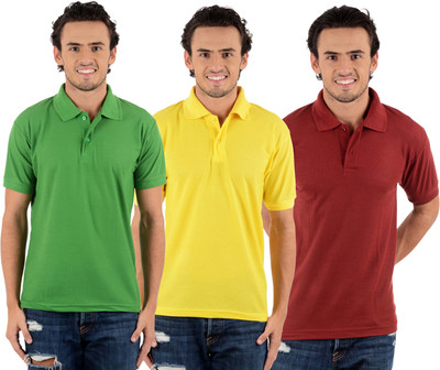 

Blaze Solid Men's Polo Neck Multicolor T-Shirt(Pack of 3, Light green;maroon;yellow
