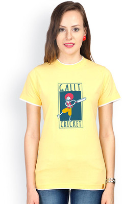 

Campus Sutra Printed Women's Round Neck Yellow T-Shirt