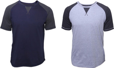 

Poshuis Solid Men's Round Neck Dark Blue, Grey T-Shirt(Pack of 2
