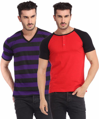 

Leana Striped Men' Henley Multicolor T-Shirt(Pack of 2