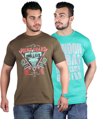 

Shineway Graphic Print Men's Round Neck Multicolor T-Shirt(Pack of 2, Coffee;green
