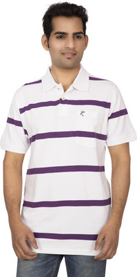 

Red Line Striped Men' Polo Neck White, Purple T-Shirt, Imper