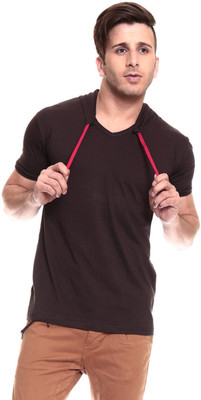 

Izinc Solid Men' Hooded Brown T-Shirt