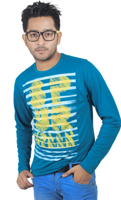 

Spur Printed Men' Round Neck Blue T-Shirt, Petrol