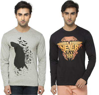 

Alan Jones Printed Men's Round Neck Black, Grey T-Shirt(Pack of 2