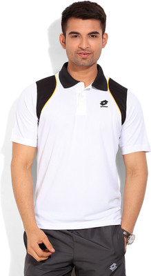

Lotto Solid Men's Polo Neck White, Black T-Shirt