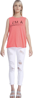 

Vero Moda Graphic Print Women' Round Neck Pink T-Shirt, Fiery coral