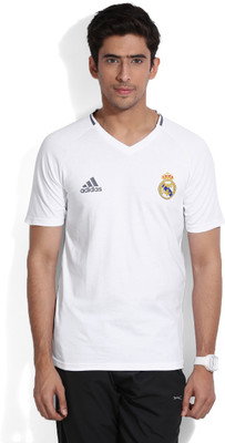 

Adidas Solid Men's V-neck White T-Shirt