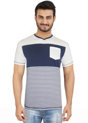 

Hoodz Striped Men's V-neck White T-Shirt, Navy;white