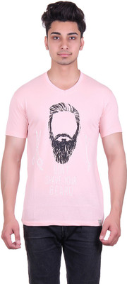 

Urban Street Solid, Graphic Print Men's V-neck Pink T-Shirt