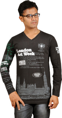 

Harsha Printed Men's V-neck Black T-Shirt