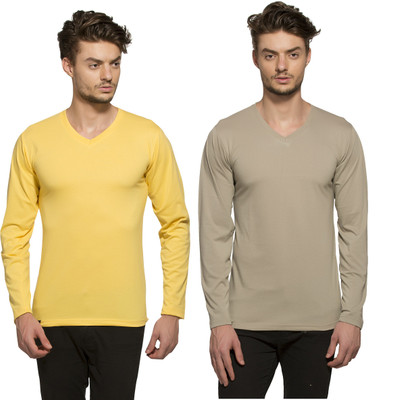 

Alan Jones Solid Men's V-neck Grey T-Shirt(Pack of 2, Gold and grey