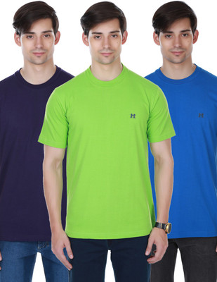 

Cotton County Premium Solid Men's Round Neck Blue, Green, Purple T-Shirt(Pack of 3)