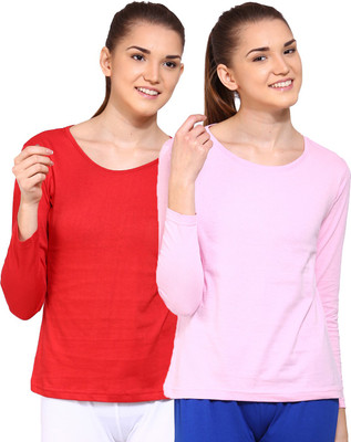 

Ap'pulse Solid Women's Round Neck Red, Pink T-Shirt(Pack of 2), _red_lpnk