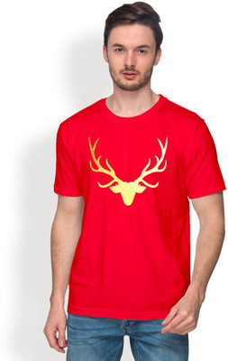 

Foyld Graphic Print Men's Round Neck Red, Gold T-Shirt