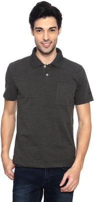 Ajile by Pantaloons Solid Men's Polo Neck Grey T-Shirt, Anthra melange