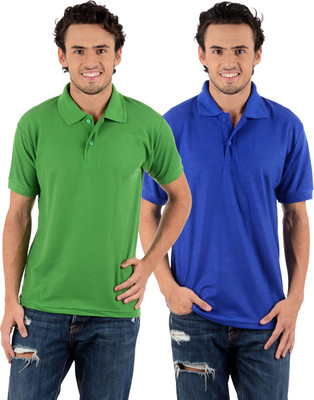 

Blaze Solid Men's Polo Neck Multicolor T-Shirt(Pack of 2, Light green;royal blue