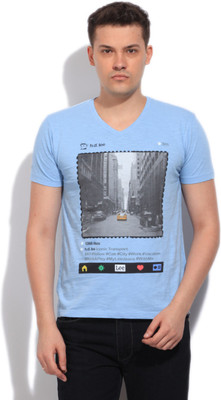 

Lee Printed Men's V-neck Blue T-Shirt, Placid blue
