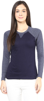

Hypernation Solid Women's Round Neck Blue T-Shirt, Navy