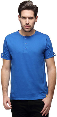 Campus Sutra Solid Men Henley Dark Blue T-Shirt, Royal blue