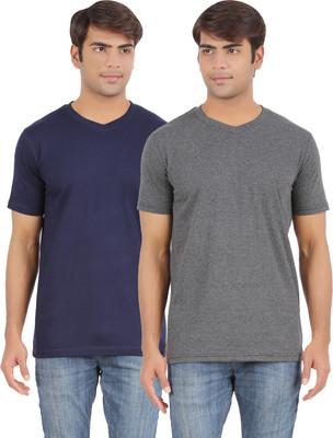 

Ap'pulse Solid Men's V-neck Dark Blue, Grey T-Shirt(Pack of 2), _navy_amel
