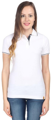 

Campus Sutra Solid Women' Polo Neck White T-Shirt